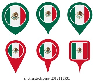 set vector Location pin mexico flag icon. Country location symbol Map markers design template illustration