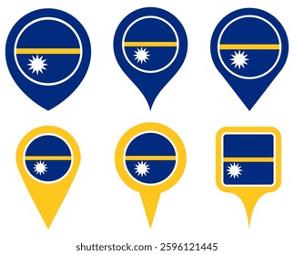 set vector Location pin nauru flag icon. Country location symbol Map markers design template illustration