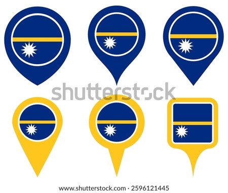 set vector Location pin nauru flag icon. Country location symbol Map markers design template illustration