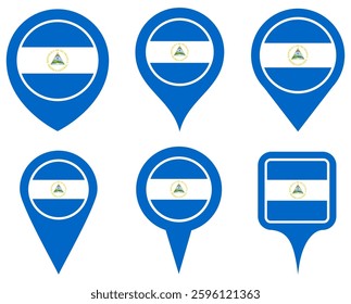 set vector Location pin nicaragua flag icon. Country location symbol Map markers design template illustration