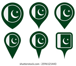 set vector Location pin pakistan flag icon. Country location symbol Map markers design template illustration