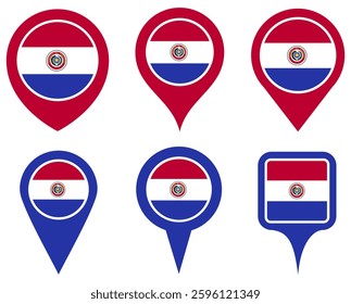 set vector Location pin paraguay flag icon. Country location symbol Map markers design template illustration