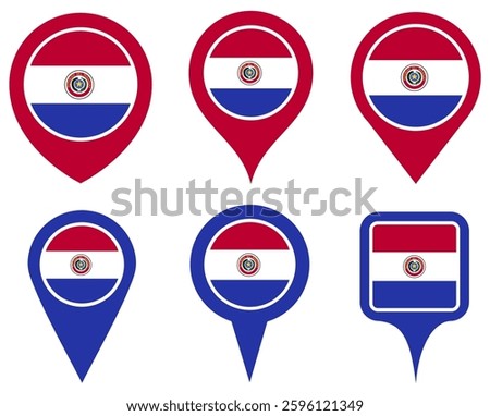 set vector Location pin paraguay flag icon. Country location symbol Map markers design template illustration