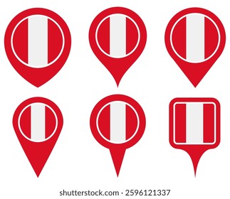 set vector Location pin peru flag icon. Country location symbol Map markers design template illustration