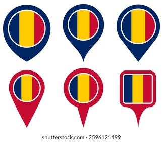 set vector Location pin romania flag icon. Country location symbol Map markers design template illustration