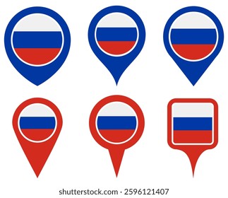 set vector Location pin russia flag icon. Country location symbol Map markers design template illustration