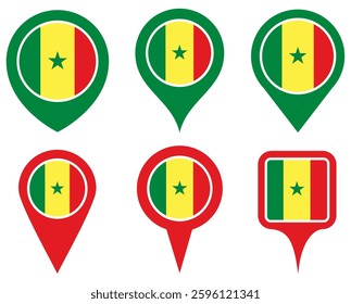 set vector Location pin senegal flag icon. Country location symbol Map markers design template illustration	