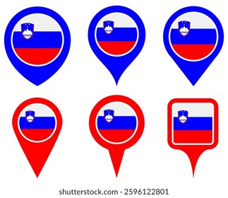 set vector Location pin slovenia flag icon. Country location symbol Map markers design template illustration