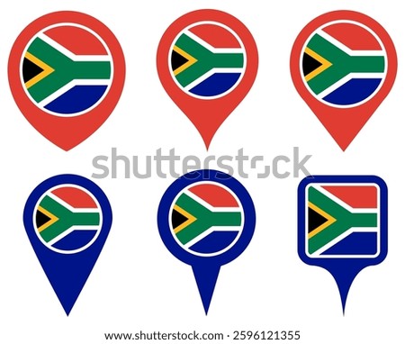 set vector Location pin south africa flag icon. Country location symbol Map markers design template illustration