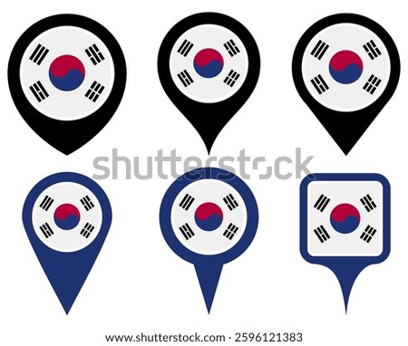 set vector Location pin south korea flag icon. Country location symbol Map markers design template illustration