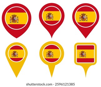 set vector Location pin spain flag icon. Country location symbol Map markers design template illustration
