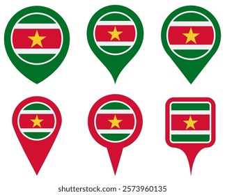 set vector Location pin suriname flag icon. Country location symbol Map markers design template illustration