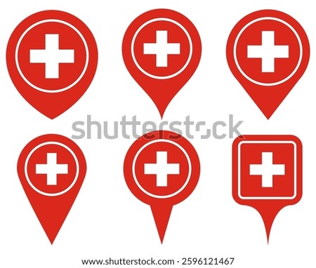 set vector Location pin Switzerland flag icon. Country location symbol Map markers design template illustration