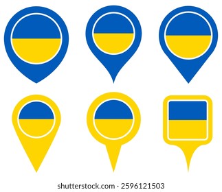 set vector Location pin ukraine flag icon. Country location symbol Map markers design template illustration