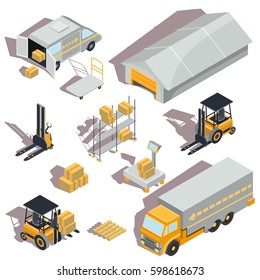 Set of vector logistic and delivery isometric icons