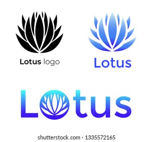 Set of vector logo - blue lotus flowers