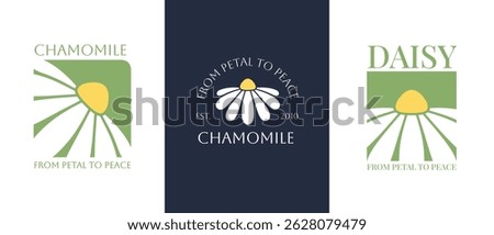 Set of vector logo of chamomile flower. Branding concept idea for herbal medicine, essential oil brand identity, herbal tea wellness, and beauty products.