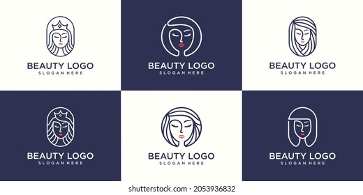 diseño del logotipo Vector para salón de belleza, peluquería, cosmética, reina de belleza