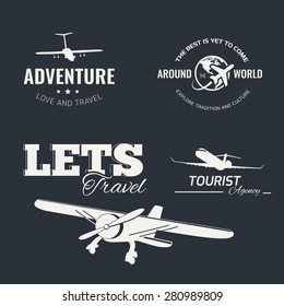 A set of vector logo design elements for travel agency. Plane, travel, vacation