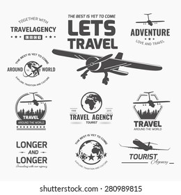 A set of vector logo design elements for travel agency. Plane, travel, vacation