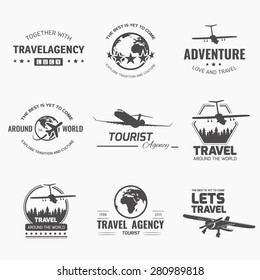 A set of vector logo design elements for travel agency. Plane, travel, vacation