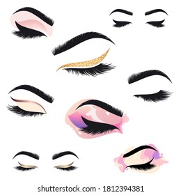 Set of Vector logo design template for beauty salon. Lash and Brow icon.