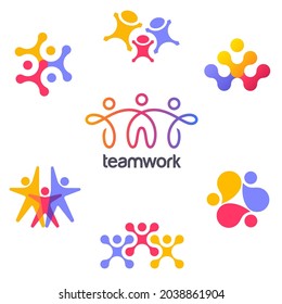 Set of vector logo design template. Teamwork abstract icons.