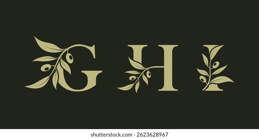 Satz von Vektorlogos für G H und I mit Olivenblättern