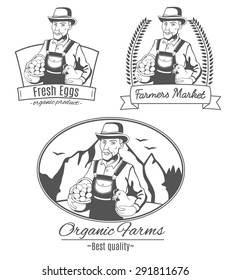Set of vector logo with farmer.