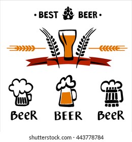 Set of vector logo with hand drawn just best beer store and brewery. Illustration with lettering for menu bar, cafe, restaurant. 