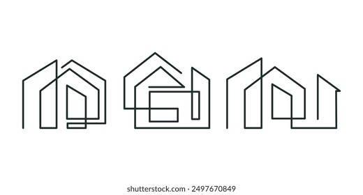SET Vector Logo HOUSE AND BUILDING Minimalist Style LINE ART Creative Modern Abstract Vector