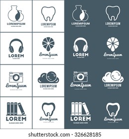 Set of Vector Logo Templates. Positive and Negative Versions. Lab, Dentist, Juice, Photographer, Bookstore, Cloud Storage, Healthcare
