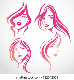 set of vector  logo women face set design