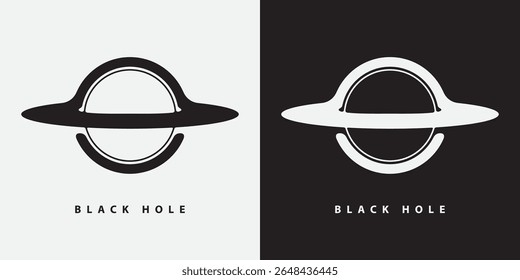 Set of Vector logos or banners with black hole or planet with rings on the theme of space, astronomy, astrophysics and the universe. T-shirt design., tattoo. Not used aI