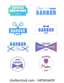 Set of vector logos for barber shop. Colorful illustration on white background. Barber shop logo, labels, badges vintage.
