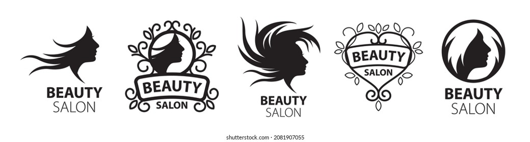 Un conjunto de logos vectoriales para un salón de belleza sobre un fondo blanco