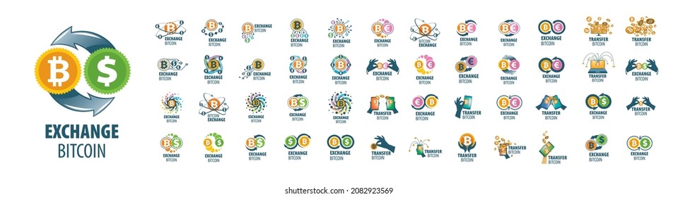 A set of vector logos of Bitcoin exchange on a white background