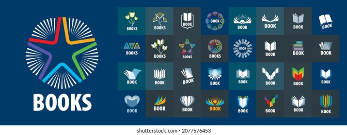 A set of vector logos of books on different colored backgrounds