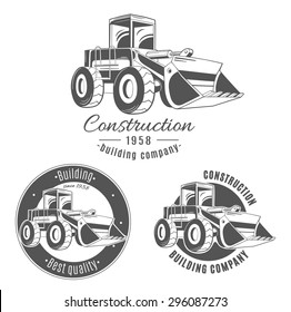 Set of vector logos with bulldozer.