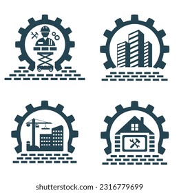 Un conjunto de logotipos vectores para la construcción de casas e industria.