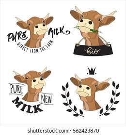 Set vector logos and cows for badges  labels   design 