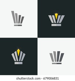 Set with vector logos with crowns. Decorative symbols of glory, victory, royal power. Signs collection