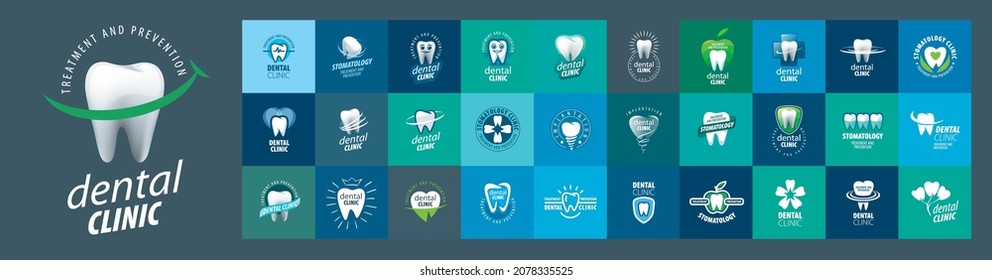A set of vector logos Dentistry on different colored backgrounds