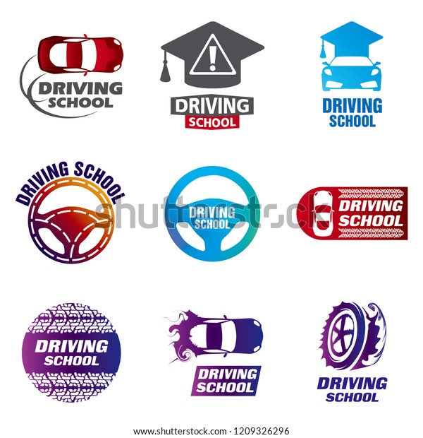 Set of vector logos\
driving school, car