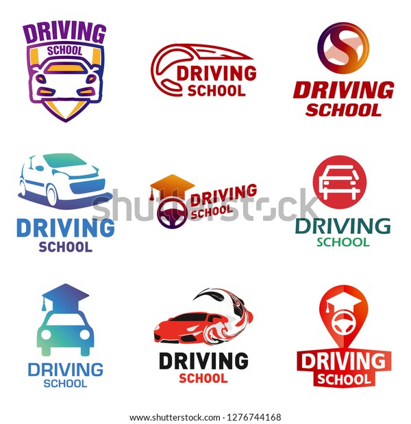 Set of vector logos\
driving school, car