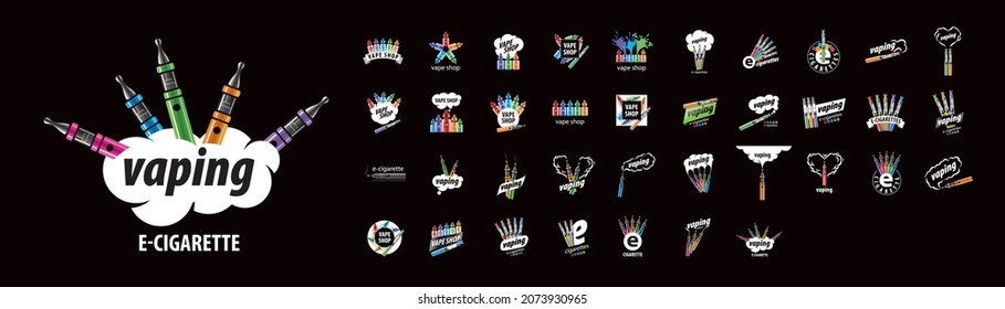 A set of vector logos of Electronic Cigarettes on a black background