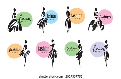 A set of vector logos for fashion with a drawn woman