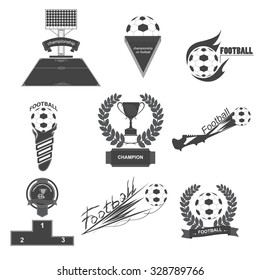 A set of vector logos of football, soccer ball, black color,icons on the football theme,sports set icons,sports icon set for soccer tournament