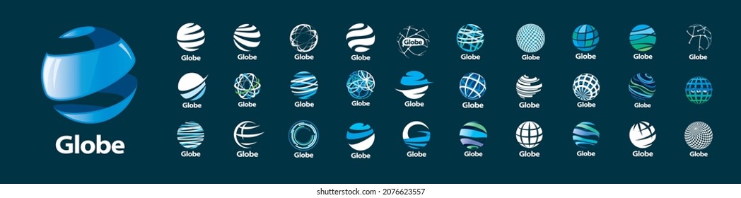 A set of vector logos of the Globe on a gray background