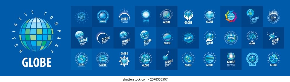 A set of vector logos of the Globe on a blue background